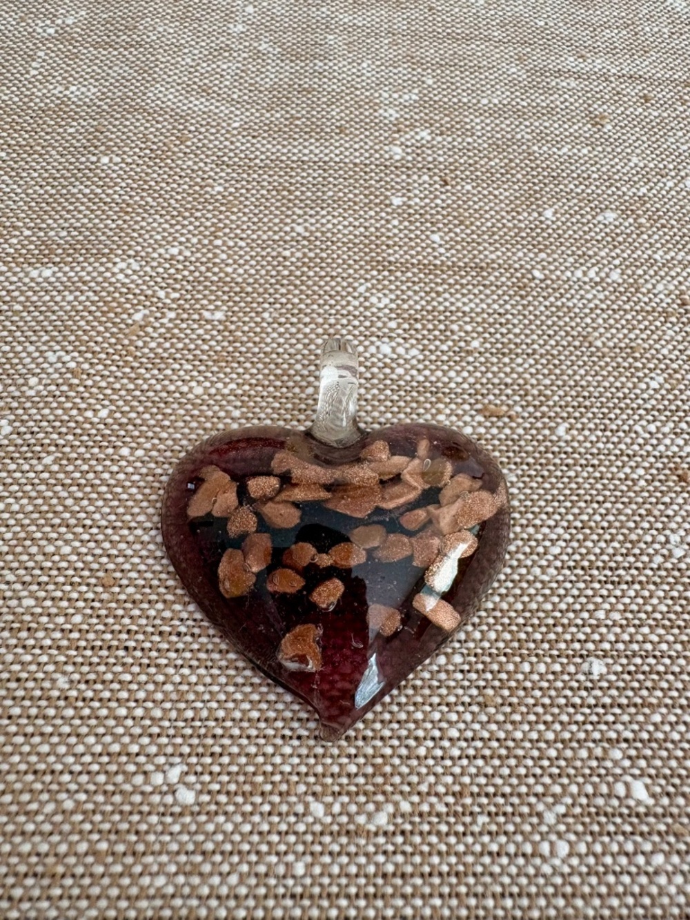 Vintage Murano Glass Puffy Heart Pendant Copper Aventurine Gold Italian Charm - Picture 2 of 12